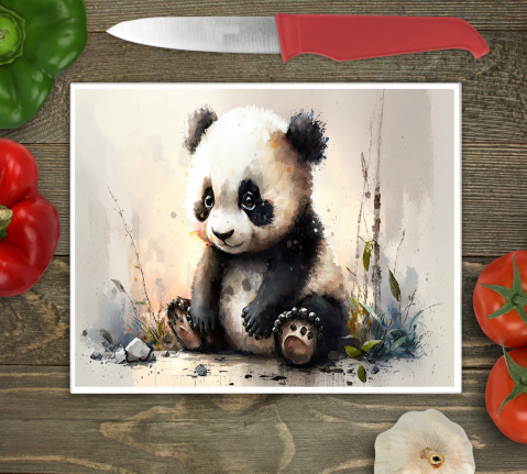 Panda Large Glass Chopping Board, Panda Cutting Board - Click Image to Close